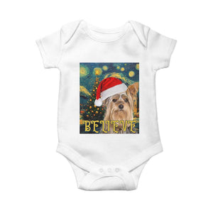 Funny Xmas Yorkshire Baby Onesie Believe Christmas Starry Night Dog Lover TS09 White Print Your Wear
