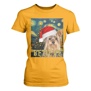 Funny Xmas Yorkshire T Shirt For Women Believe Christmas Starry Night Dog Lover TS09 Gold Print Your Wear