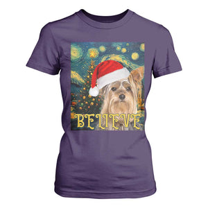 Funny Xmas Yorkshire T Shirt For Women Believe Christmas Starry Night Dog Lover TS09 Purple Print Your Wear