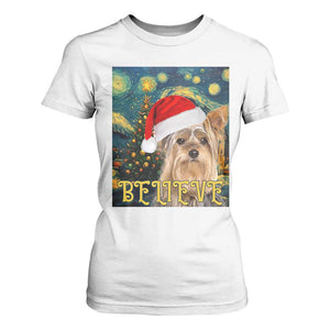 Funny Xmas Yorkshire T Shirt For Women Believe Christmas Starry Night Dog Lover TS09 White Print Your Wear