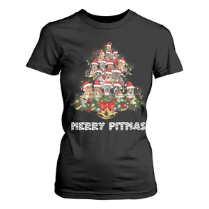 Funny Xmas Pitbull T Shirt For Women Merry Pitmas Christmas Tree Dog Lover TS09 Black Print Your Wear