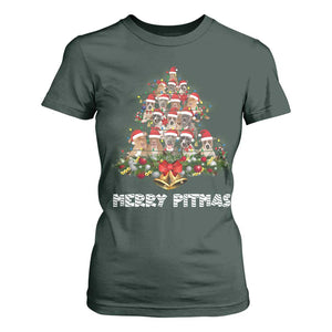 Funny Xmas Pitbull T Shirt For Women Merry Pitmas Christmas Tree Dog Lover TS09 Dark Forest Green Print Your Wear