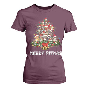 Funny Xmas Pitbull T Shirt For Women Merry Pitmas Christmas Tree Dog Lover TS09 Maroon Print Your Wear