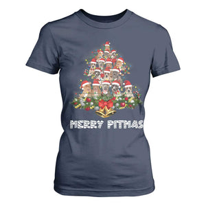 Funny Xmas Pitbull T Shirt For Women Merry Pitmas Christmas Tree Dog Lover TS09 Navy Print Your Wear