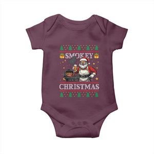 Funny Xmas Grilling Baby Onesie Smokey Christmas BBQ Santa Grill Roast On Smoker TS09 Maroon Print Your Wear