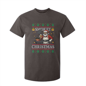 Funny Xmas Grilling T Shirt For Kid Smokey Christmas BBQ Santa Grill Roast On Smoker TS09 Dark Chocolate Print Your Wear