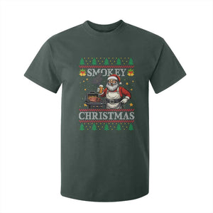 Funny Xmas Grilling T Shirt For Kid Smokey Christmas BBQ Santa Grill Roast On Smoker TS09 Dark Forest Green Print Your Wear