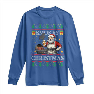 Funny Xmas Grilling Long Sleeve Shirt Smokey Christmas BBQ Santa Grill Roast On Smoker TS09 Royal Blue Print Your Wear