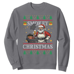 Funny Xmas Grilling Sweatshirt Smokey Christmas BBQ Santa Grill Roast On Smoker TS09 Charcoal Print Your Wear