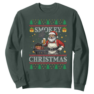 Funny Xmas Grilling Sweatshirt Smokey Christmas BBQ Santa Grill Roast On Smoker TS09 Dark Forest Green Print Your Wear