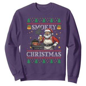 Funny Xmas Grilling Sweatshirt Smokey Christmas BBQ Santa Grill Roast On Smoker TS09 Purple Print Your Wear