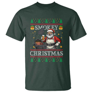 Funny Xmas Grilling T Shirt Smokey Christmas BBQ Santa Grill Roast On Smoker TS09 Dark Forest Green Print Your Wear