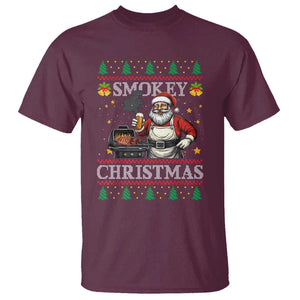 Funny Xmas Grilling T Shirt Smokey Christmas BBQ Santa Grill Roast On Smoker TS09 Maroon Print Your Wear