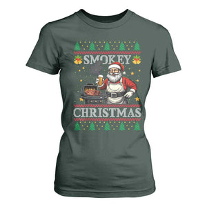 Funny Xmas Grilling T Shirt For Women Smokey Christmas BBQ Santa Grill Roast On Smoker TS09 Dark Forest Green Print Your Wear