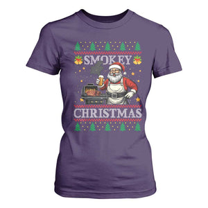 Funny Xmas Grilling T Shirt For Women Smokey Christmas BBQ Santa Grill Roast On Smoker TS09 Purple Print Your Wear