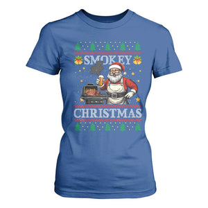 Funny Xmas Grilling T Shirt For Women Smokey Christmas BBQ Santa Grill Roast On Smoker TS09 Royal Blue Print Your Wear