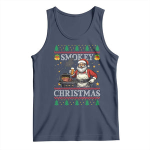 Funny Xmas Grilling Tank Top Smokey Christmas BBQ Santa Grill Roast On Smoker TS09 Navy Print Your Wear