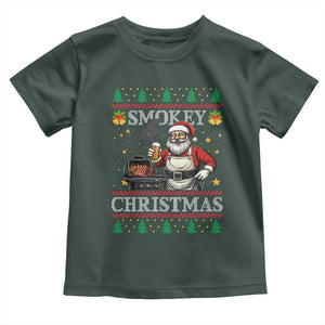 Funny Xmas Grilling Toddler T Shirt Smokey Christmas BBQ Santa Grill Roast On Smoker TS09 Dark Forest Green Print Your Wear