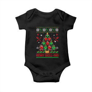 Funny Xmas Grilling Baby Onesie Merry Grill Mas Santa Grilling BBQ Smoking Meat TS09 Black Print Your Wear