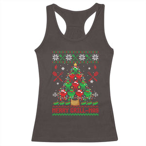 Funny Xmas Grilling Racerback Tank Top Merry Grill Mas Santa Grilling BBQ Smoking Meat TS09 Dark Chocolate Print Your Wear