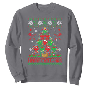 Funny Xmas Grilling Sweatshirt Merry Grill Mas Santa Grilling BBQ Smoking Meat TS09 Charcoal Print Your Wear