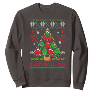 Funny Xmas Grilling Sweatshirt Merry Grill Mas Santa Grilling BBQ Smoking Meat TS09 Dark Chocolate Print Your Wear