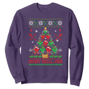 Funny Xmas Grilling Sweatshirt Merry Grill Mas Santa Grilling BBQ Smoking Meat TS09 Purple Print Your Wear