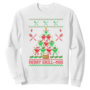 Funny Xmas Grilling Sweatshirt Merry Grill Mas Santa Grilling BBQ Smoking Meat TS09 White Print Your Wear