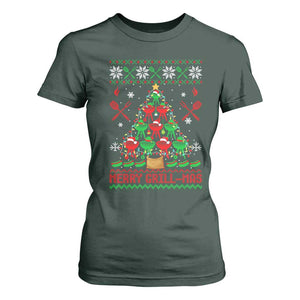 Funny Xmas Grilling T Shirt For Women Merry Grill Mas Santa Grilling BBQ Smoking Meat TS09 Dark Forest Green Print Your Wear