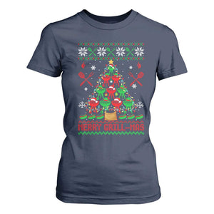 Funny Xmas Grilling T Shirt For Women Merry Grill Mas Santa Grilling BBQ Smoking Meat TS09 Navy Print Your Wear