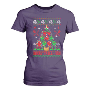 Funny Xmas Grilling T Shirt For Women Merry Grill Mas Santa Grilling BBQ Smoking Meat TS09 Purple Print Your Wear