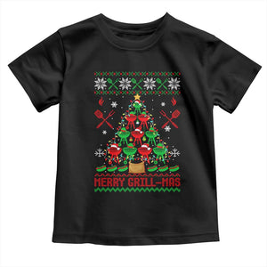 Funny Xmas Grilling Toddler T Shirt Merry Grill Mas Santa Grilling BBQ Smoking Meat TS09 Black Print Your Wear