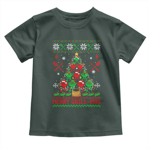 Funny Xmas Grilling Toddler T Shirt Merry Grill Mas Santa Grilling BBQ Smoking Meat TS09 Dark Forest Green Print Your Wear