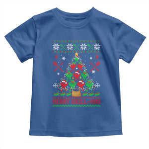 Funny Xmas Grilling Toddler T Shirt Merry Grill Mas Santa Grilling BBQ Smoking Meat TS09 Royal Blue Print Your Wear