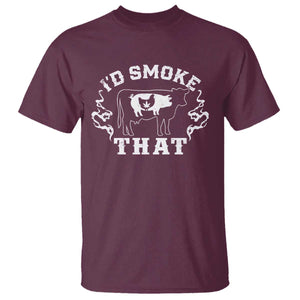 I'd Smoke That Grilling BBQ T Shirt TS09 Maroon Print Your Wear