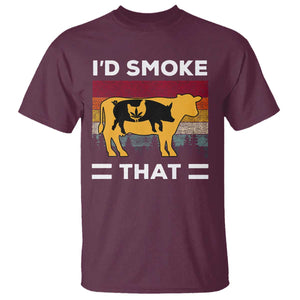 Funny I'd Smoke That T Shirt Grilling BBQ Weed Retro TS09 Maroon Print Your Wear