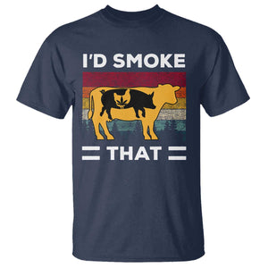 Funny I'd Smoke That T Shirt Grilling BBQ Weed Retro TS09 Navy Print Your Wear