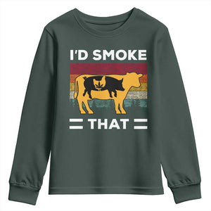Funny I'd Smoke That Youth Sweatshirt Grilling BBQ Weed Retro TS09 Dark Forest Green Print Your Wear