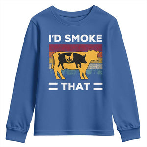 Funny I'd Smoke That Youth Sweatshirt Grilling BBQ Weed Retro TS09 Royal Blue Print Your Wear