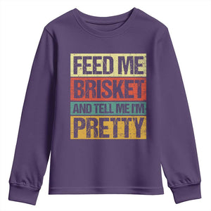 Funny Pitmaster BBQ Youth Sweatshirt Feed Me Brisket Retro Smoker Grilling TS09 Purple Print Your Wear