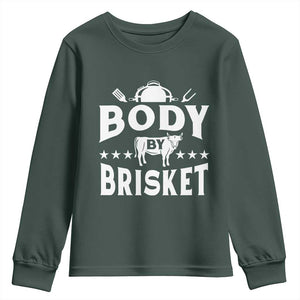 Funny Pitmaster BBQ Youth Sweatshirt Body By Brisket Smoker Grilling TS09 Dark Forest Green Print Your Wear