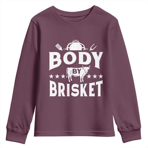 Funny Pitmaster BBQ Youth Sweatshirt Body By Brisket Smoker Grilling TS09 Maroon Print Your Wear