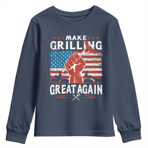Funny BBQ Lover Youth Sweatshirt Make Grilling Great Again Smoker Grill Sausages TS09 Navy Print Your Wear