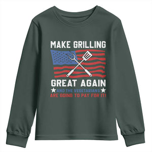 Funny BBQ Lover Youth Sweatshirt Make Grilling Great Again And The Vegetarians Are Going To Pay For It TS09 Dark Forest Green Print Your Wear