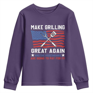 Funny BBQ Lover Youth Sweatshirt Make Grilling Great Again And The Vegetarians Are Going To Pay For It TS09 Purple Print Your Wear