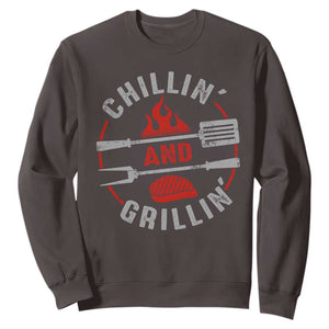 Funny BBQ Lover Sweatshirt Chillin And Grillin Smoker Grilling Pitmaster TS09 Dark Chocolate Print Your Wear