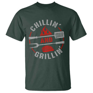 Funny BBQ Lover T Shirt Chillin And Grillin Smoker Grilling Pitmaster TS09 Dark Forest Green Print Your Wear
