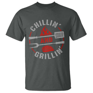Funny BBQ Lover T Shirt Chillin And Grillin Smoker Grilling Pitmaster TS09 Dark Heather Print Your Wear