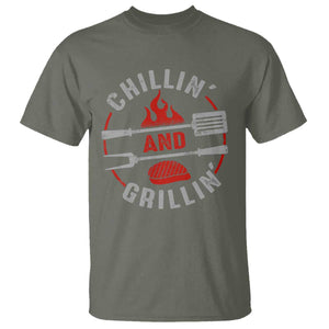 Funny BBQ Lover T Shirt Chillin And Grillin Smoker Grilling Pitmaster TS09 Military Green Print Your Wear