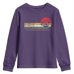 Funny BBQ Lover Youth Sweatshirt Grilling Chillin' Refillin Beer Drinking Smoker Grilling Pitmaster TS09 Purple Print Your Wear